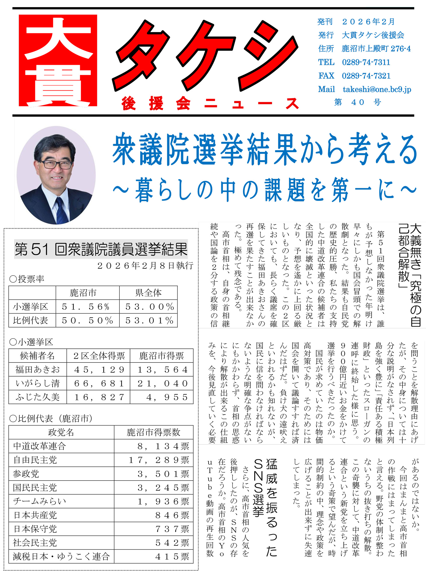 大貫毅後援会ニュース40号